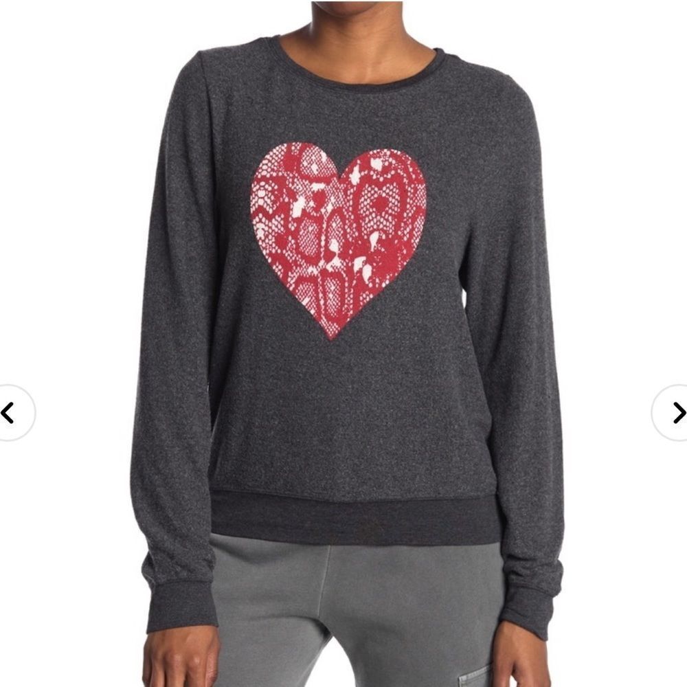 NWT Wildfox Grey Baggy Beach Snake Heart Sweatshirt - Picture 2 of 4